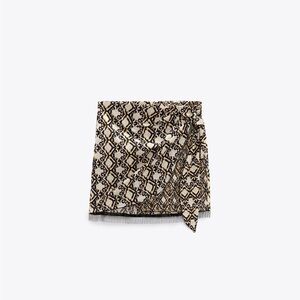 Zara limited edition Printed sequin fringed wrap mini skirt